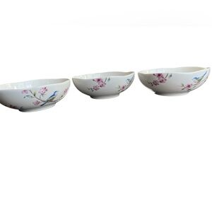 Set Of 3 222 Fifth Feathered Friends Birds Floral Cereal/Soup Bowls, Scalloped